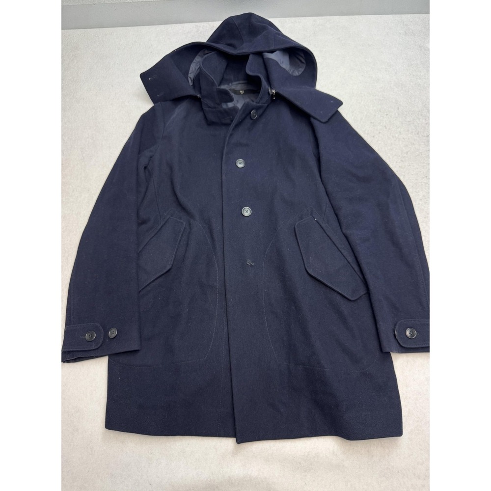 Jil Sander x Uniqlo +J Coat Mens Large Navy Wool Hooded Parka Removable Hood